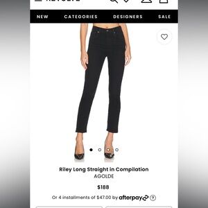 AGOLDE black “Riley Long” jeans, button fly size 31